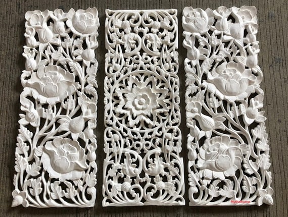 Ornate Wall Art Carved Wood Teak Panel Mounted Wooden Wall Hanging Floral  Flower Victorian White Wash 36 Inch Thai Wood Carving Furniture - Etsy  Israel