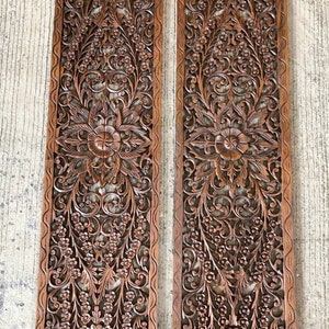 Carved wooden panel, Carved wood wall hanging 2 panels, Wooden white floral carved queen, Large wooden wall art, Reclaimed Teak Wall Panel