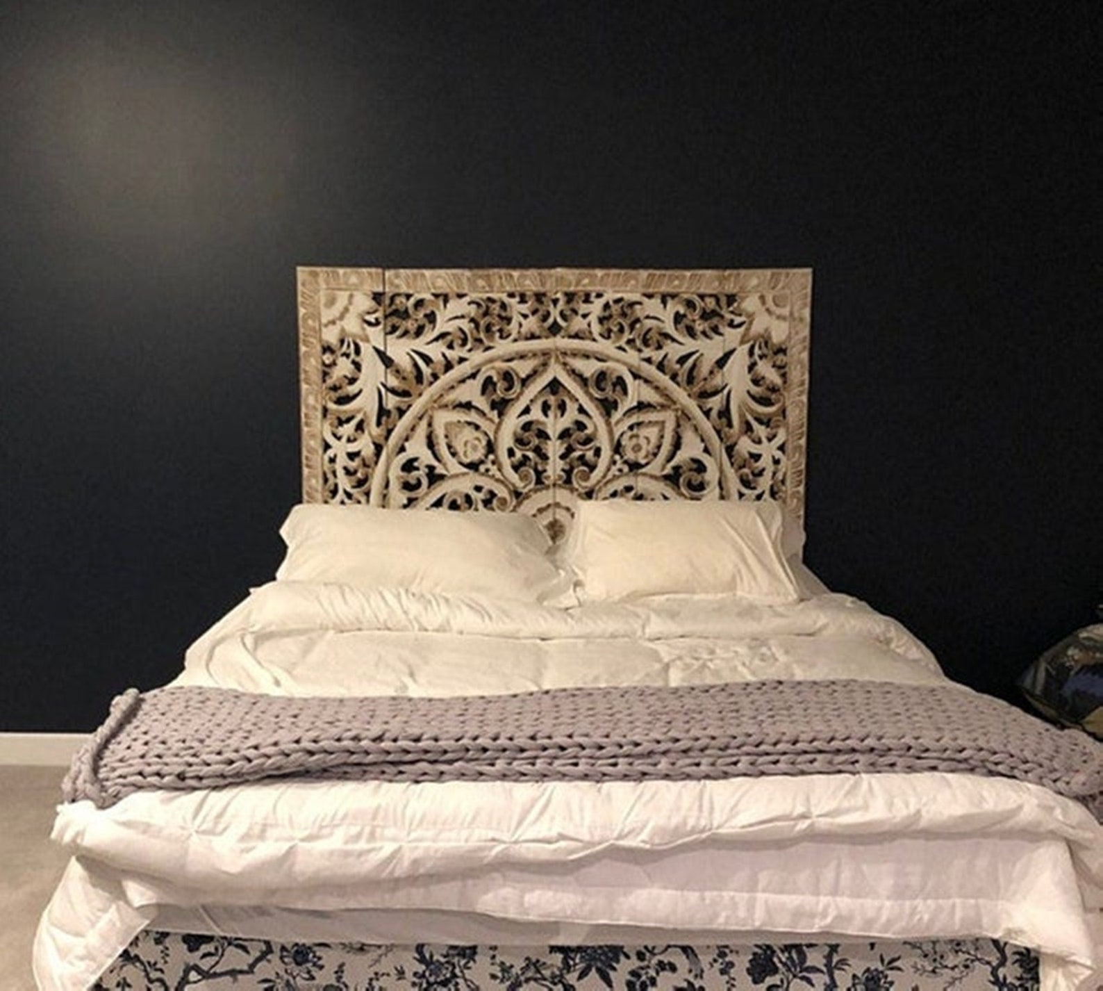 59 White Queen Bed Bohemian Headboard Mandala Sculpture Etsy