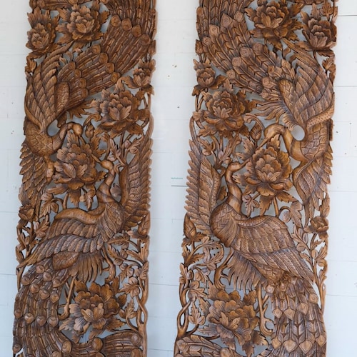 Ornate Wall Art Carved Wood Teak Panel Mounted Wooden Wall Etsy
