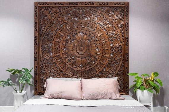 Carved wood headboard king outlet