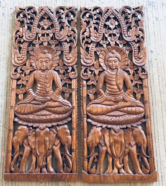 2 X 35 Inches Rustic White Teak Natural Wood Carved Buddha - Etsy Australia