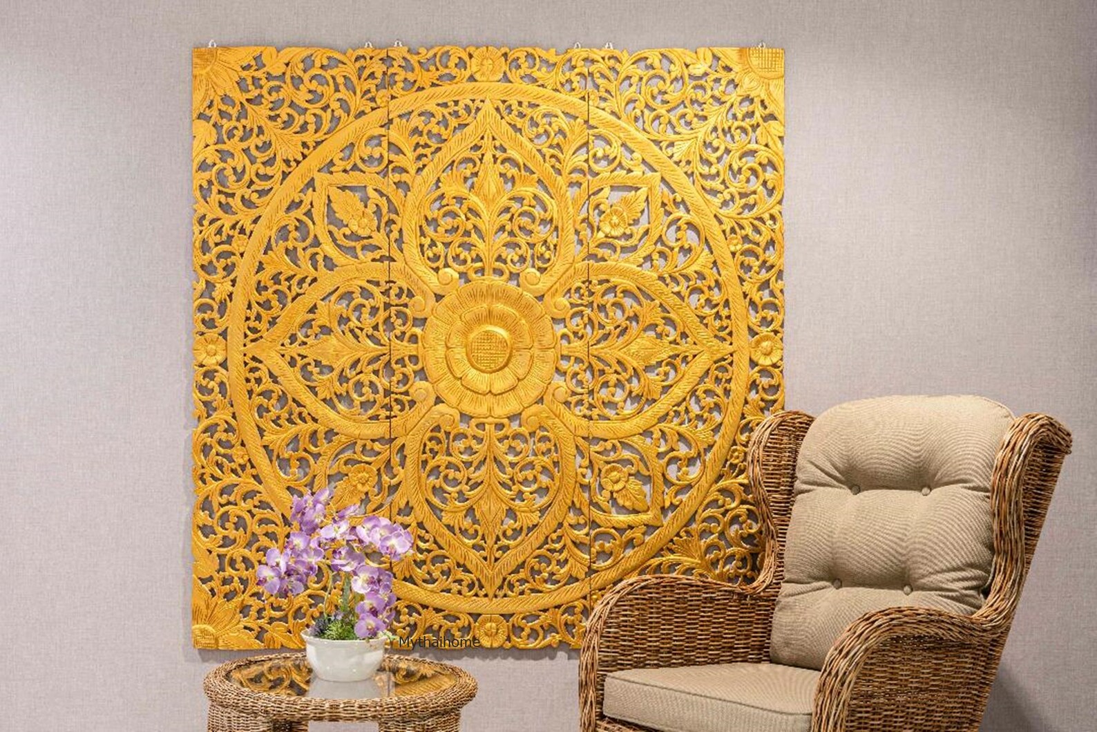 Queen Size Carved Wood Headboard Gold 59 Reclaimed Wood Etsy