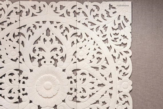 60 White Washed Queen Size Carved Wood Bed Headboards - Large White Carved Wood Wall Decor 60 White Washed Queen Size Carved Wood Bed Headboards - Large White Carved Wood Wall Decor