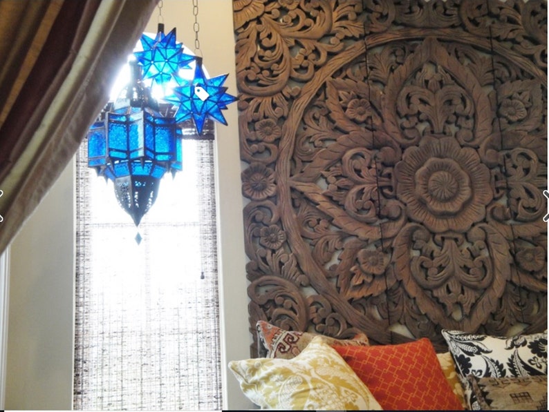 Bohemian Headboard King Large Carved Wood Wall Art Teak Wooden Etsy