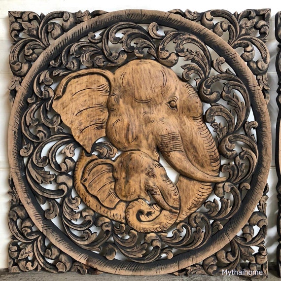 木彫り ガネーシャ 壁掛け 木製 アジアン タイ インド 雑貨 置物 仏像