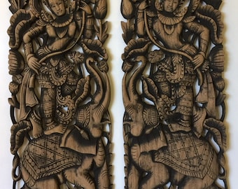 Handmade Carved Teak Door Extra Headboard Large Wood Wall Art