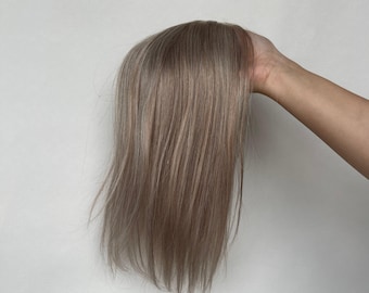 14" Human Hair Topper 13x13cm Base, Ash Blonde Balayage Clip-in for Thinning Crown