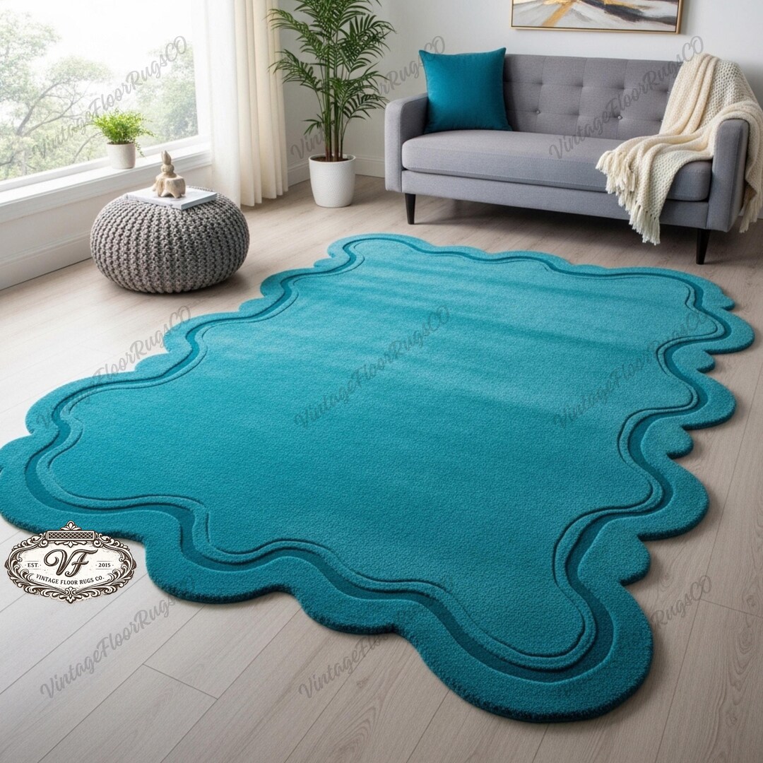 Irregular Shape Hand-tufted Wool Rug, 8x10 Abstract Wavy Organic Area ...