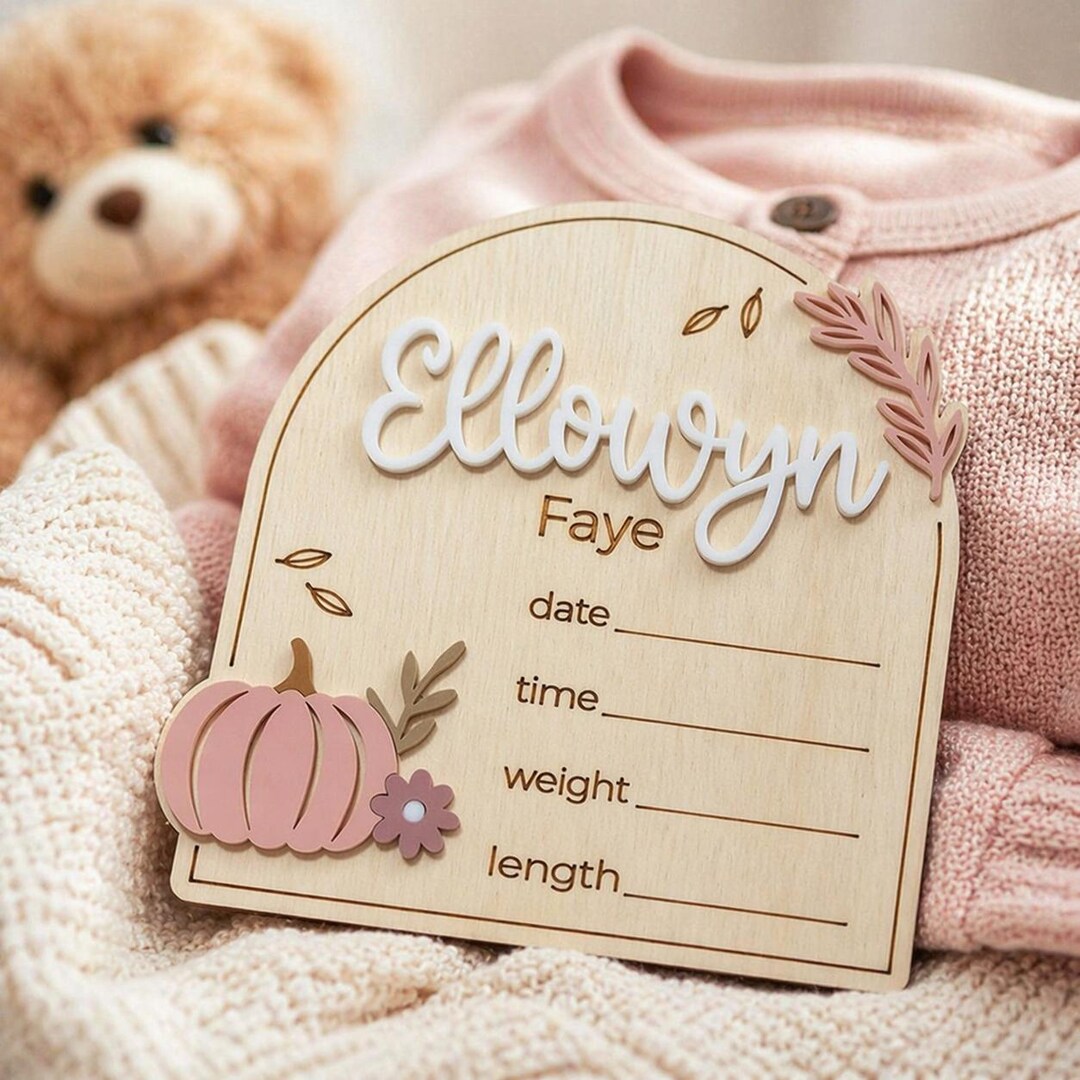 Personalized Baby Birth Announcement Plaque | Pumpkin Fall Baby Girl ...