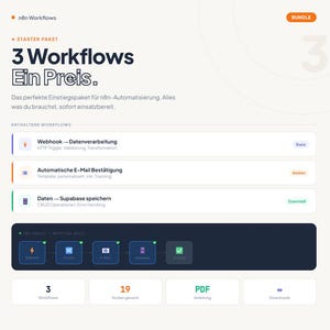 Pack de démarrage n8n Workflow | 3 workflows d'automatisation + guide PDF | Supabase d'emails Webhook | Téléchargement numérique