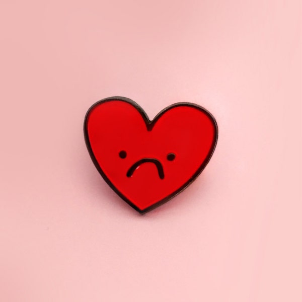 Sadface, enamel heart pin