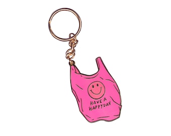 Happy Trash keychain, gold plated hard enamel