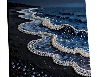 Kit de arte con perlas para hacer tú mismo: arte de pared con cuentas en 3D y diseño de olas de playa, lienzo para principiantes.
