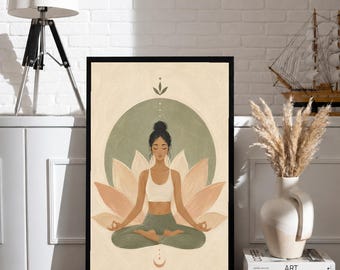 Lámina de loto para yoga / Póster minimalista de yoga / Lámina de arte para meditación / Lámina de yoga moderna / Póster de yoga zen / Arte mural imprimible