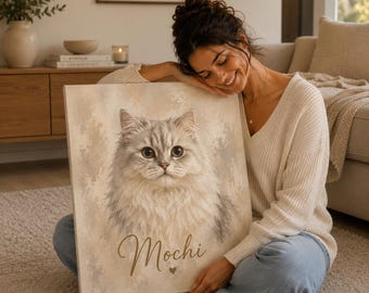 Cuadro personalizado de retrato de gato, regalo personalizado de retrato de mascota, regalo para amantes de los gatos, regalo conmemorativo para mascotas, cuadro personalizado de gato en lienzo para pared.