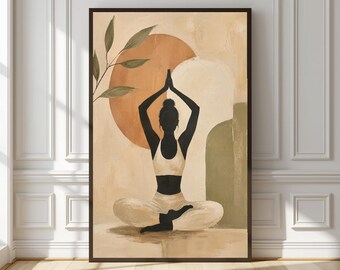 Arte mural de yoga moderno / Lámina de yoga contemporánea / Lámina de meditación abstracta / Decoración de bienestar neutra / Arte imprimible minimalista