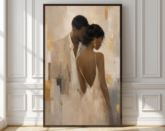 African Couple Wall Art, Beige Couple Art Print, Romantic Love Painting, Black Couple Romance Decor, Digital Download Poster