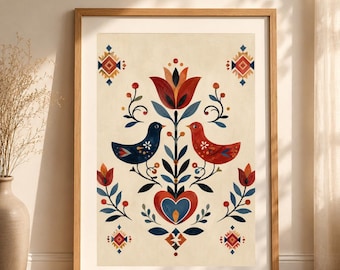 Romanian Folk Art Print | Eastern European Painting | Living Room Folk Decor | Cultural Heritage Gift