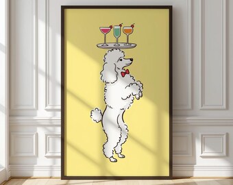 Regalo divertido para amantes de los perros caniche, lámina artística de perro martini, póster de perro cóctel, arte martini original.