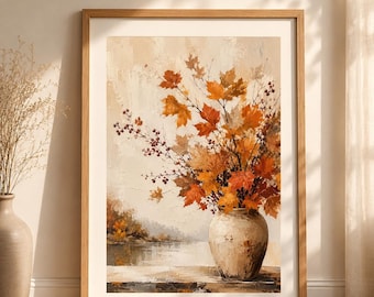 Pretty Fall Wall Art Print | Soft Feminine Autumn Painting | Bedroom Cozy Decor | Fall Gift for Her