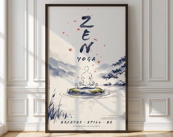 Póster de yoga zen / Arte mural de meditación japonesa / Arte zen imprimible / Lámina de yoga con tinta sumi / Decoración para la atención plena