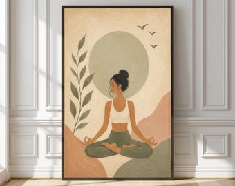 Lámina de yoga moderna / Arte de meditación contemporáneo / Decoración de pared de yoga abstracta / Arte imprimible neutro / Decoración para sala de bienestar