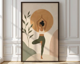 Póster minimalista de yoga / Lámina de posturas de yoga / Arte mural de la postura del árbol / Lámina de yoga moderna / Póster de yoga zen / Decoración para estudio de yoga