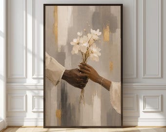 Black Couple Wall Art | Romantic Love Art | Couple Holding Hands | Black Love Decor