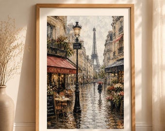 Parisian Canvas Wall Art Print | French Street Scene Painting | Living Room Elegant Decor | Travel Lover Gift