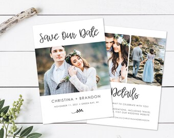 Druckbare oder gedruckte Doppelseitige Moderne Schrift Fotokarte Save the Date AnkündigungSeinladung