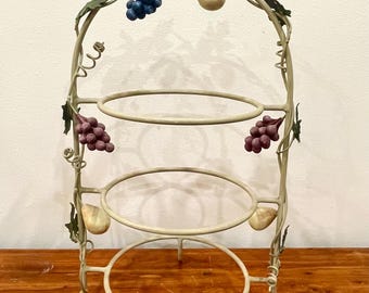 Vintage Wrought Iron 3-Tier Cake Stand: Grapevine Pear Dessert Display