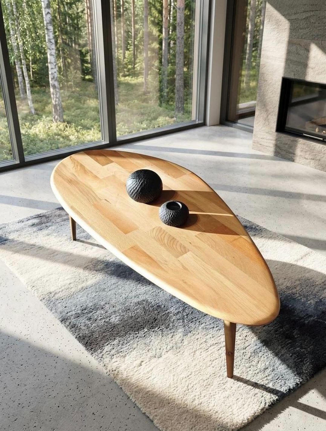 Scandinavian Asymmetrical Coffee Table, Solid Wood Modern Center Table ...