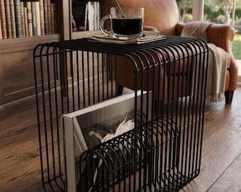 Modern Wire Side Table, Minimalist Metal Magazine Rack Accent Furniture