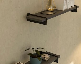 Prateleira de parede flutuante industrial em metal preto, estante minimalista para livros, prateleira moderna para sala de estar, decoração de prateleira de parede feita à mão