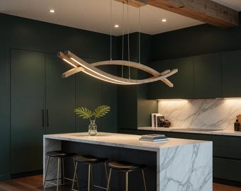 Modern Wooden Pendant Light, Scandinavian Chandelier, Minimalist Ceiling Lamp, Kitchen Island Lighting