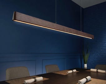 Modern Wooden Pendant Light, Luxury Linear Chandelier, Minimalist Kitchen Island Lighting