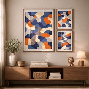 Organic Abstract Art Print, Warm Earth Palette, Modern Interior Accent (Set of 3)