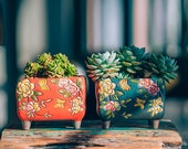 Set of 2 - Beautiful Flower Style terracotta Planter,Ceramic Planter,Succulent Planter, Succulent Pot,Cactus Planter Container