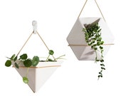 White Triangle Handcrafted Hanging Ceramic Wall Planters,Wall Hanging Flower Planter ,Hanging Pots,Hydroponics Planter,Air Plant Holder,