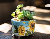 Beautiful sunflower Flower terracotta Planter,Ceramic Planter,Succulent Planter, Succulent Pot,Cactus Planter Container,Planter Set,Gift