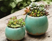 Set of 2 - Succulent Planter,Green Ceramic Planter,Succulent Pot,Cactus Planter Container,Indoor Planter,Home Decor, Planter Set,Gift