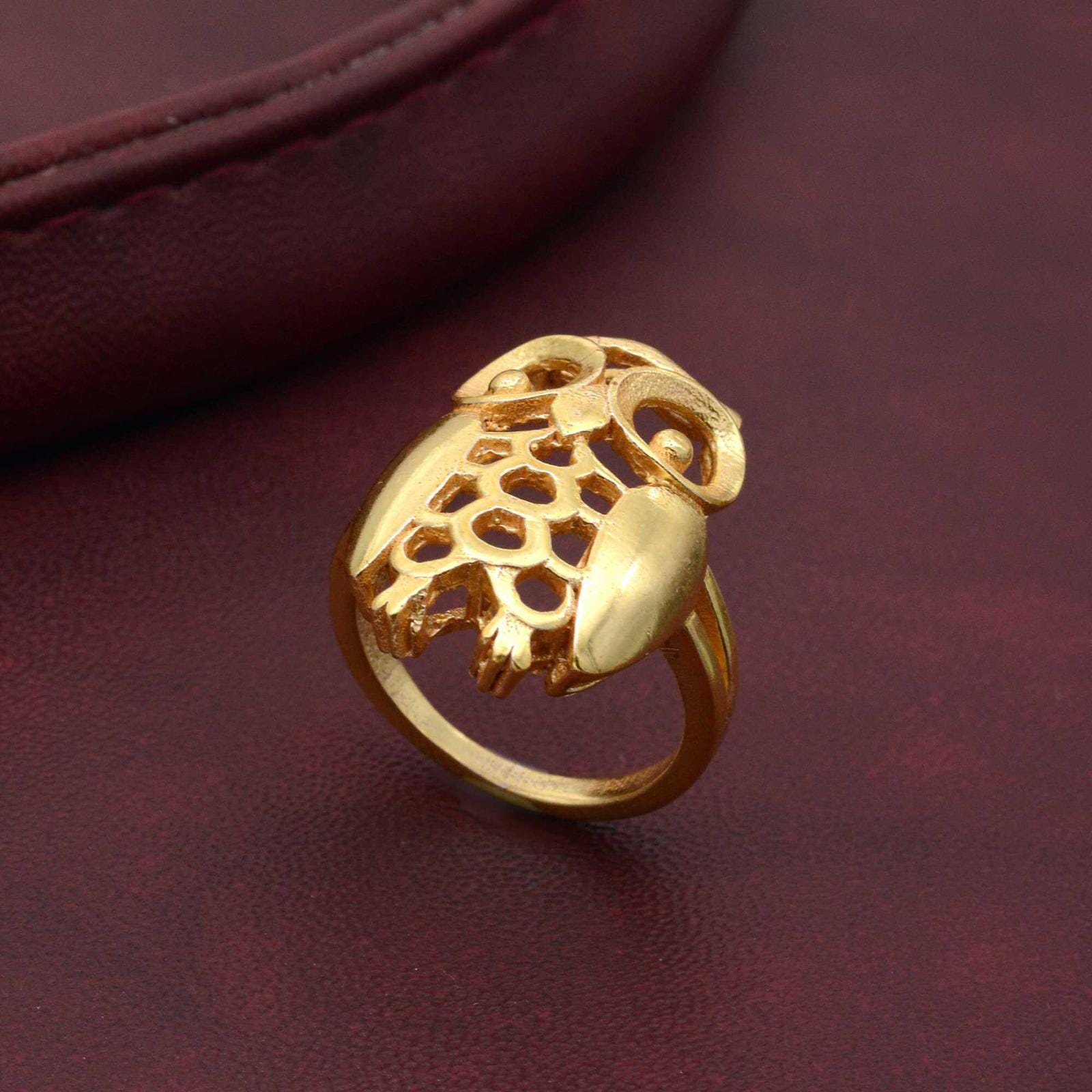 Gold Owl Ring, Dainty Bird Jewelry, Gold Plated Animal Band, Filigree Wisdom Ring, Nature Inspired G