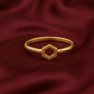 Dainty Hexagon Gold Ring, 24K Gold Plated Minimalist Geometric Ring, Tiny Honeycomb Stacking Ring, Simple Gold Band, Unique Gift for Her