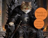 Custom Pet Portrait Fantasy Throne Digital Download, Dark Medieval Printable Pet Art Gift