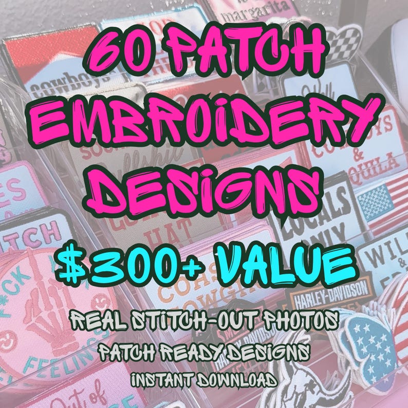 60 Embroidery Patch Bundle | Patch Embroidery Designs | Instant Download | Commercial Use | Machine Embroidery Files image 1