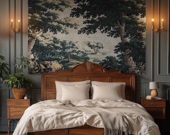 Historic Forest Grove Verdure Landscape Tapestry Woven Scenic Textile Art | Vintage Heritage Woodland Countryside Traditional Wall Hanging