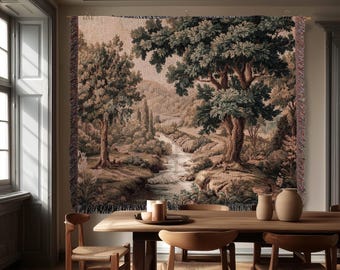 Rolling Hills Italian Countryside Old World Tapestry Woven Blanket Throw | Classical Elegance Woodland Landscape Vintage Tuscan Hillside Art