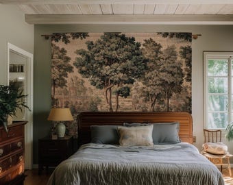 Scenic Countryside Manor English Garden Art Woven Tapestry | Estate Landscape Woodland Charm Old World European Pastoral Heritage Textile