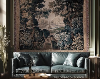 Brussels Tapestry Verdure Garden Antique European Baroque Wall Decor Birds & Foliage 17th-Century Manor Landscape Woven Traditional Textile